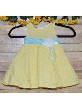 NWT Blueberi Boulevard Girls 12M Yellow Eyelet Lace Summer Dress Daisy Accent